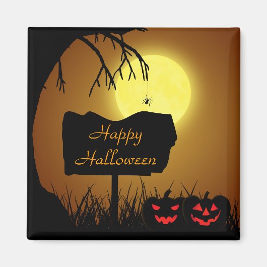 Halloween Sign with Pumpkins - Magnet (Voorkant)