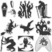 Halloween Silhouet Heksen Coffins Zombies Kraai Sticker (Voorkant)