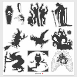 Halloween Silhouet Heksen Coffins Zombies Kraai Sticker