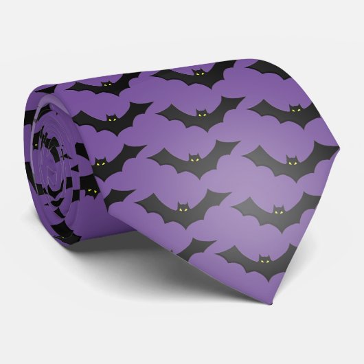 Halloween Silhouette Black Bats Pattern Paars BG Stropdas (Opgerold)