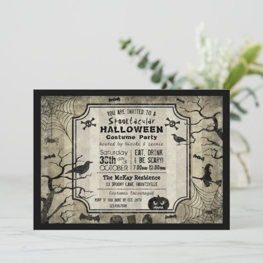 Halloween Silhouette Kostuum Party Uitnodiging (Staand voorkant)