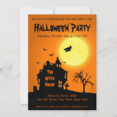 Halloween Silhouette Witch Haunted House Party Kaart (Voorkant)