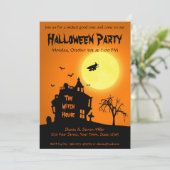 Halloween Silhouette Witch Haunted House Party Kaart (Staand voorkant)