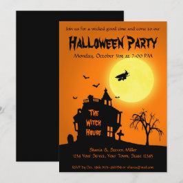 Halloween Silhouette Witch Haunted House Party Kaart