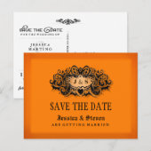 Halloween Sinaasappel & Black Bold Bewaar de datum Aankondigingskaart (Voorkant / Achterkant)