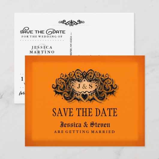 Halloween Sinaasappel & Black Bold Bewaar de datum Aankondigingskaart (Voorkant / Achterkant)