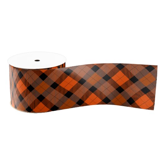 Halloween Sinaasappel Black Plaid Grosgrain Lint (Spoel)