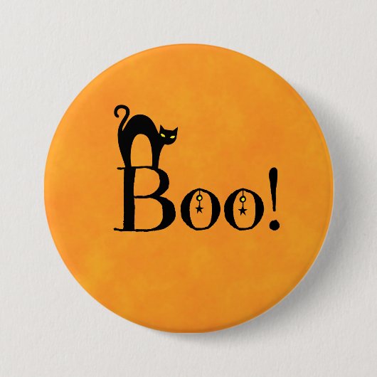 Halloween Sinaasappel - "Boo! met zwarte kat" Ronde Button 7,6 Cm (Voorkant)