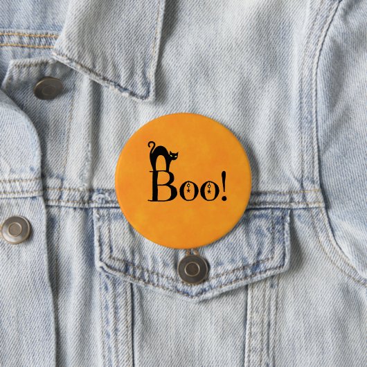 Halloween Sinaasappel - "Boo! met zwarte kat" Ronde Button 7,6 Cm (In situ)
