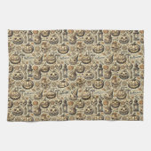 Halloween sinaasappel bruin grijs stijlvol theedoek (Horizontaal)