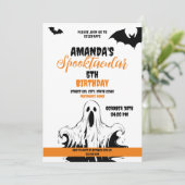 Halloween Sinaasappel en White Scary Ghost Verjaar Kaart (Staand voorkant)