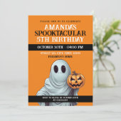 Halloween Sinaasappel en witte pompoen Ghost Verja Kaart (Staand voorkant)