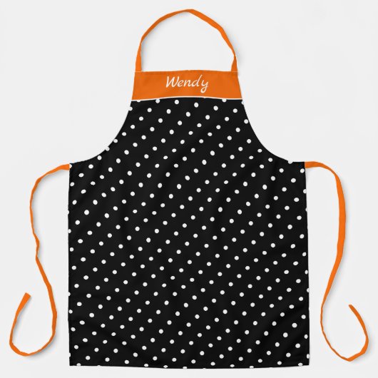 Halloween Sinaasappel en zwart met witte stippen Schort (Voorkant)