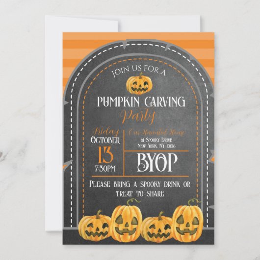 Halloween Sinaasappel en zwarte pompoen Carving Kaart (Voorkant)