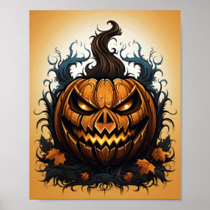 Halloween Sinaasappel Jack O lantaarn Spooky Pumpk Poster