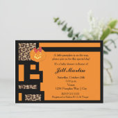 Halloween Sinaasappel & Leopard Baby shower Uitnod Kaart (Staand voorkant)