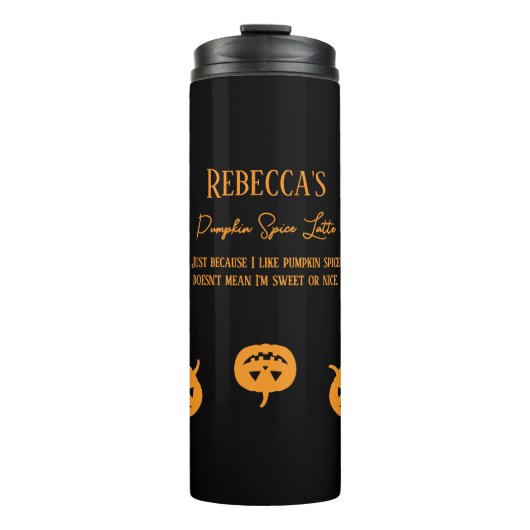 Halloween Sinaasappel Pompoen Spice Sweet of Nice Thermosbeker (Voorkant)