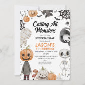 Halloween Sinaasappel roept alle monsters verjaard Kaart (Voorkant)