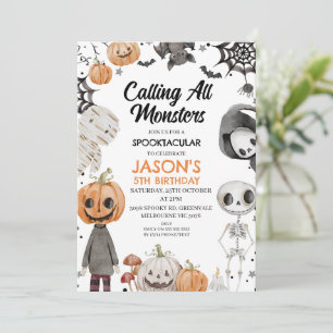 Halloween Sinaasappel roept alle monsters verjaard Kaart