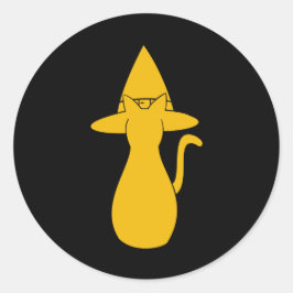 Halloween Sinaasappel Silhouette Witchy Cat met pe Ronde Sticker