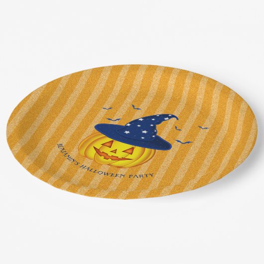 Halloween Sinaasappel Sparkly Stripes Pumpkin Papieren Bordje (Gekanteld)