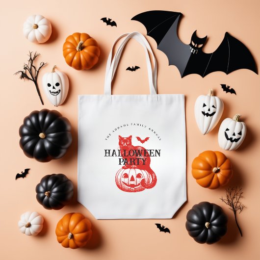 Halloween Sinaasappel Spooky Pumpkin en Cat Tote Bag
