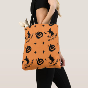 Halloween Sinaasappel Spooky Pumpkin Witch Tote Bag