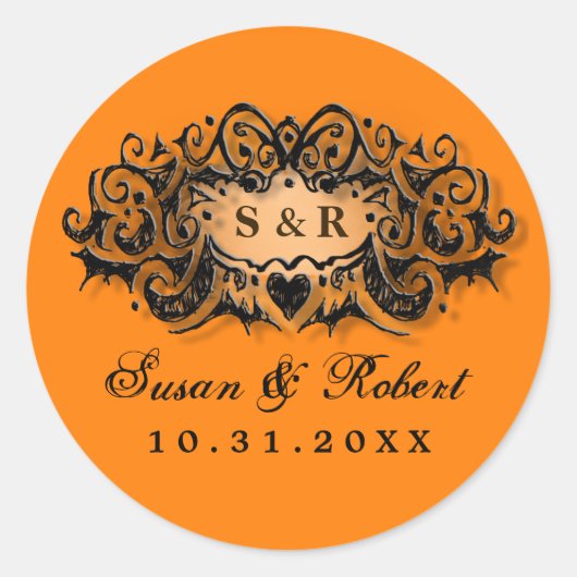 Halloween Sinaasappel Zwart Bruiloft Ronde Label N (Voorkant)