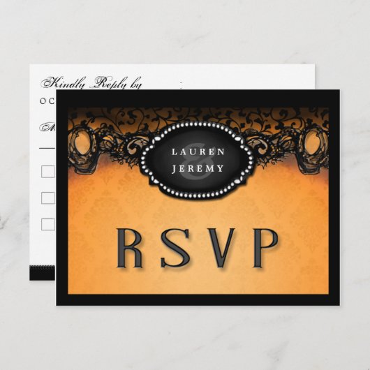 Halloween Sinaasappel & Zwart Elegant Matching RSV Uitnodiging Briefkaart (Voorkant / Achterkant)
