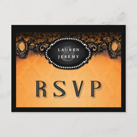 Halloween Sinaasappel & Zwart Elegant Matching RSV Uitnodiging Briefkaart (Voorkant)
