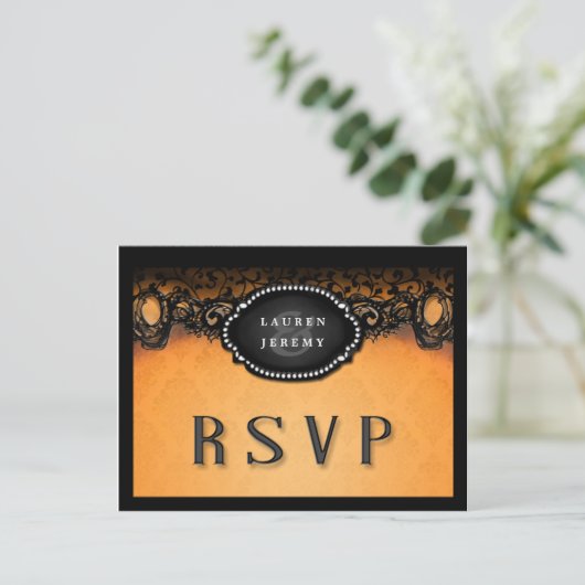 Halloween Sinaasappel & Zwart Elegant Matching RSV Uitnodiging Briefkaart (Staand voorkant)