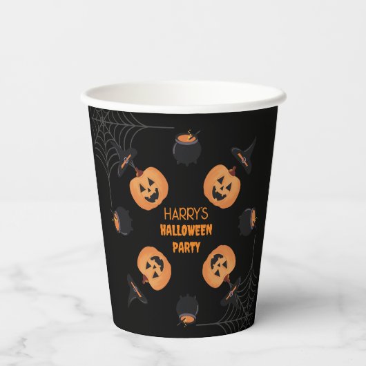 Halloween Sinaasappel & Zwart Gepersonaliseerd Pap Papieren Bekers (Achterkant)