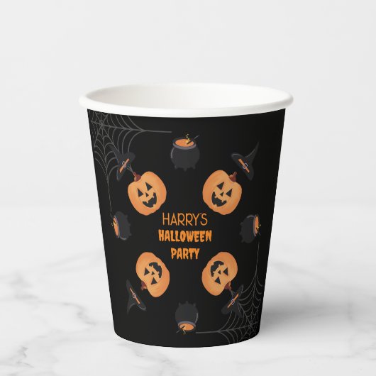 Halloween Sinaasappel & Zwart Gepersonaliseerd Pap Papieren Bekers (Voorkant)