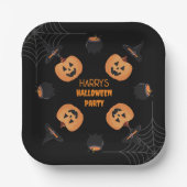 Halloween Sinaasappel & Zwart Gepersonaliseerd Pap Papieren Bordje (Voorkant)