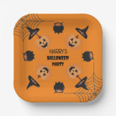 Halloween Sinaasappel & Zwart Gepersonaliseerd Pap Papieren Bordje (Voorkant)