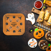 Halloween Sinaasappel & Zwart Gepersonaliseerd Pap Papieren Bordje