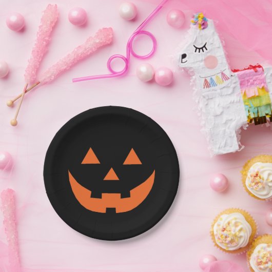 Halloween sinaasappel zwart Jack o lantaarn eng gr Papieren Bordje (Feest)