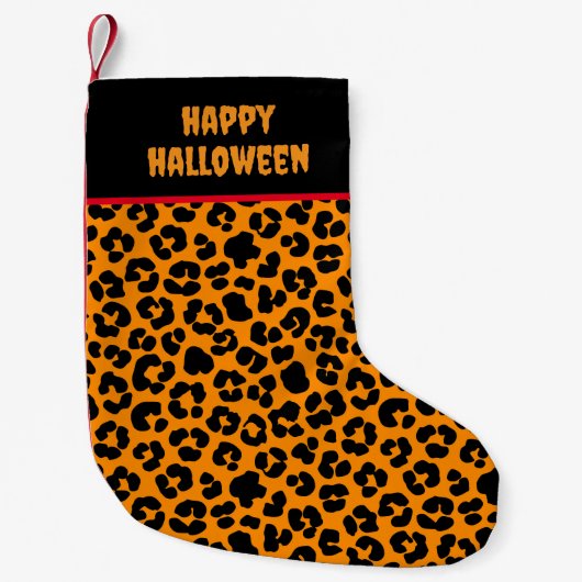 Halloween Sinaasappel zwart luipaard print patroon Kleine Kerstsok (Voorkant)