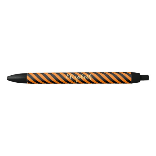 Halloween Sinaasappel Zwart Strepen Monogram Stijl Zwarte Inkt Pen (Voorkant)