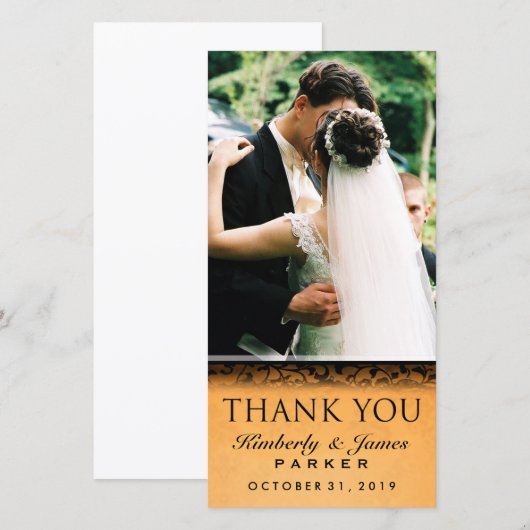 Halloween Sinaasappel & Zwart Trouwfoto Dank u Bedankkaart (Voorkant / Achterkant)