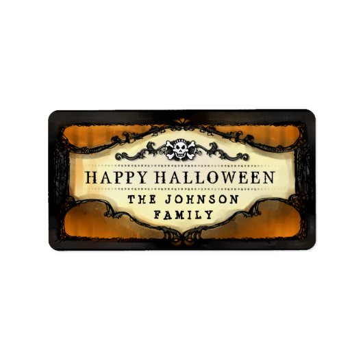 Halloween Sinaasappel & zwarte schedel Custom Trea Etiket (Voorkant)