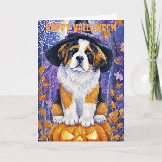 Halloween Sint Bernard Hound Feestdagen Kaart (Voorkant)