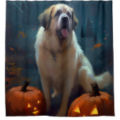 Halloween Sint-Bernard Met Pompoenen Eng Douchegordijn (Voorkant)