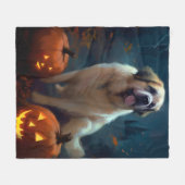 Halloween Sint Bernard Met Pompoenen Eng Fleece Deken (Voorkant (Horizontaal))