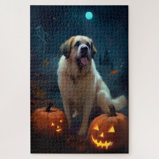 Halloween Sint Bernard Met Pompoenen Eng Legpuzzel (Verticaal)