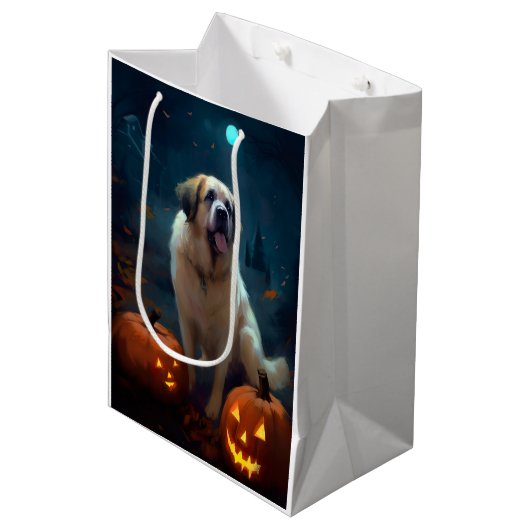 Halloween Sint Bernard Met Pompoenen Eng Medium Cadeauzakje (Voorkant Gekanteld)