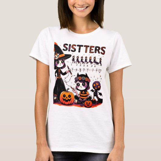 Halloween Sisters - Spooky Schrijfpraktijk T-shirt (Voorkant)