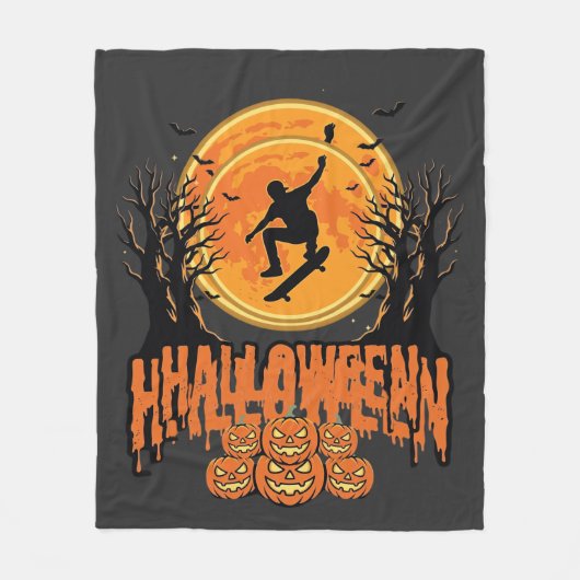 Halloween Skateboard Maan Ontwerp Halloween Fleece Deken (Voorkant)