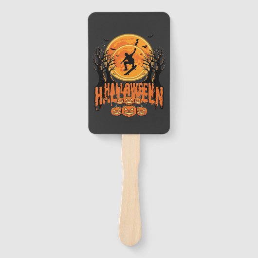 Halloween Skateboard Maan Ontwerp Halloween Handwaaier (Voorkant)