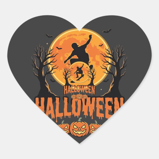 Halloween Skateboard Maan Ontwerp Halloween Hart Sticker (Voorkant)